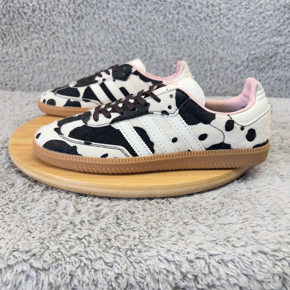 adidas Shoes - Adidas Samba Cow Print Sneakers Womans 7 White Brown Gum Athleisure NWOT JR1256